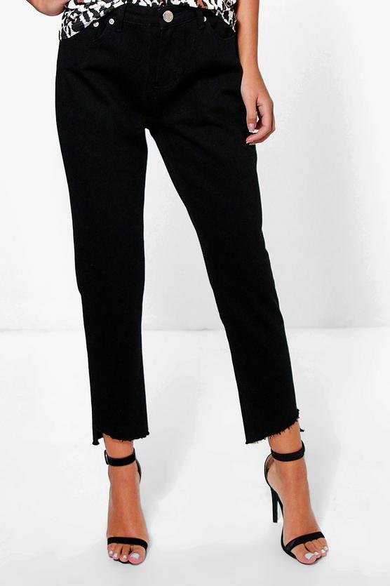 Jenny Low Rise Destroyed Hem Straight Leg Jeans